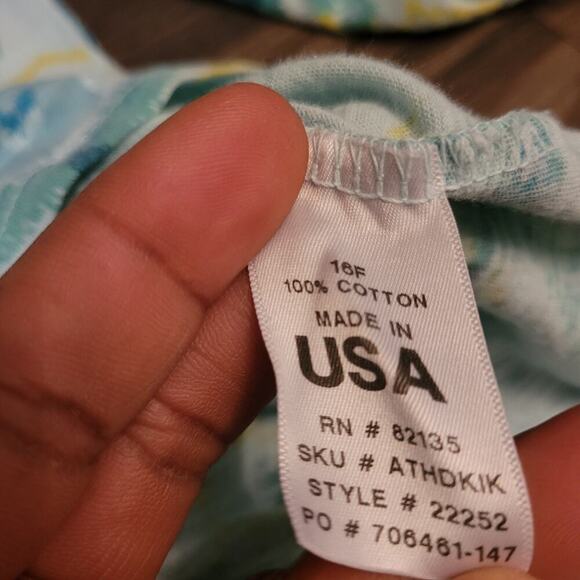 Fresh Produce Womens All Over Print Blouse Top M Blue Green V-Neck Button Cotton - Picture 5 of 7